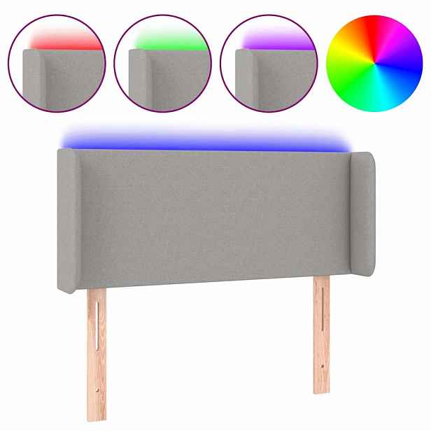 vidaXL Čelo postele s LED světle šedé 83 x 16 x 78/88 cm textil