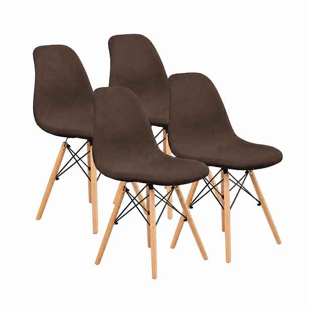 Furnify Křeslo Eira 4 ks čalouněné dřevěnými nohami Hnědé