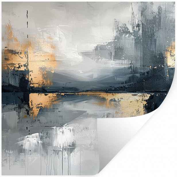 MuchoWow SAMOLEPKA NA ZEĎ Umění - šedá - zlatá - abstraktní 50x50 cm