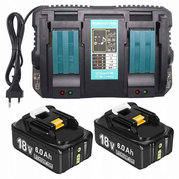 Rychlá Nabíječka DC18RC+2 Baterie Li-ion 18V 6AH Pro BL1860 BL1850 Set