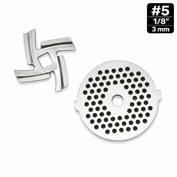 TEMU 2 ks Náhradní sada pro mlýnek na maso #5, křížová čepel a M jemná mletá deska, pro jemné mleté maso, kuličky a výrobu klobás