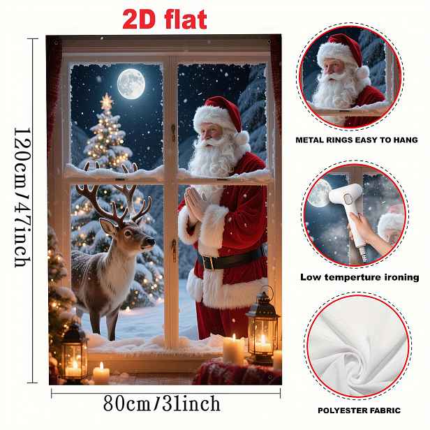 TEMU [Party Banner] 1 ks (31 palců/80 X 120 cm), Materiál, Vánoční okenní banner, Vánoční stromek, Sob, Design Santa , pro vánoční párty banner,