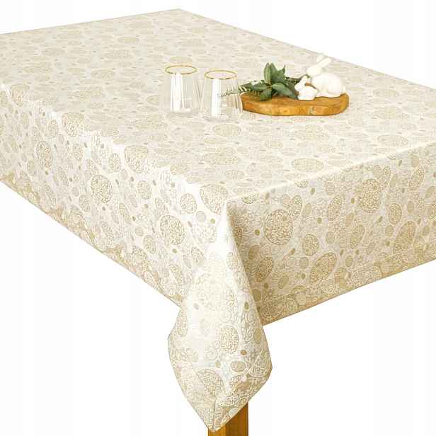 Velikonoční ubrus Manžeta odolná proti skvrnám Zlaté psaníčko 140 x 200 cm Express