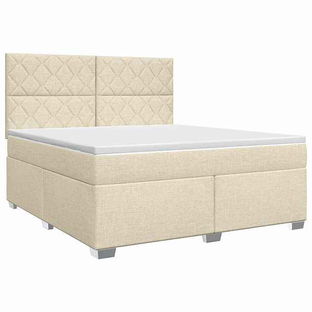 vidaXL Postel boxspring s matrací s čelo Krémová 180 x 200 cm Textil