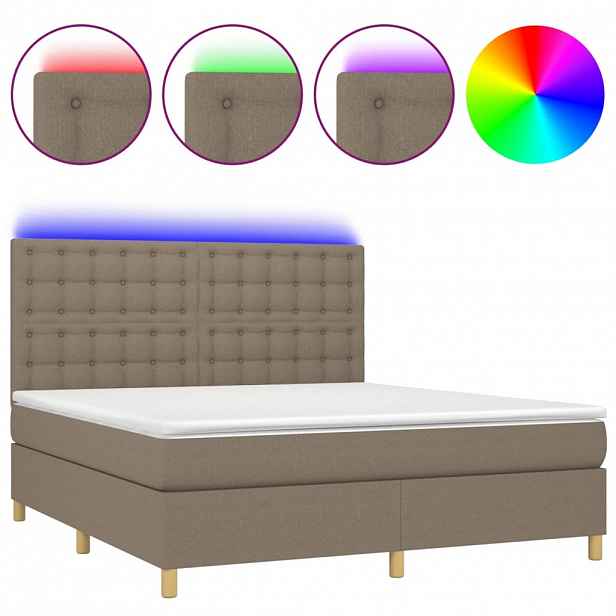 vidaXL Box spring postel s matrací a LED taupe 180x200 cm textil