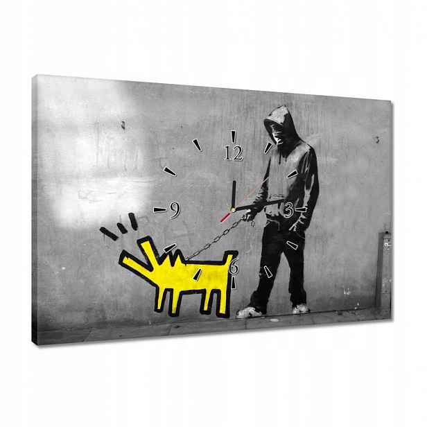 Hodiny 60x40 Žlutý pejsek Banksy Lol