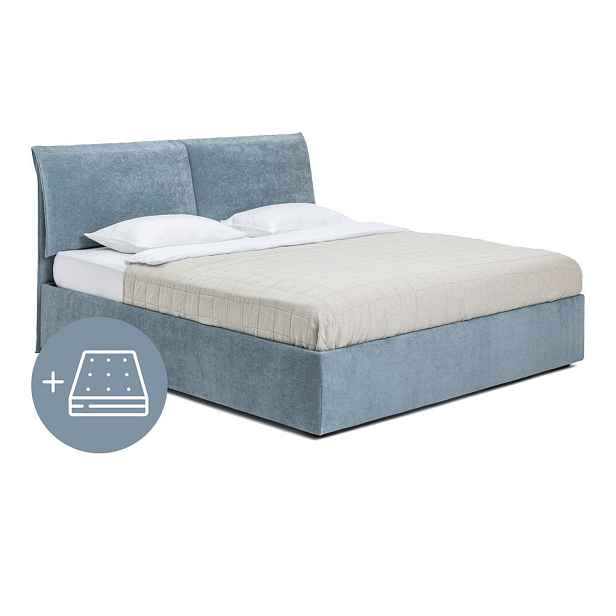 Modrá čalouněná dvoulůžková postel s úložným prostorem s matrací/s roštem 160x200 cm Thessa Pillow – Bonami Selection