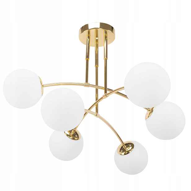Velká Závěsná Stropní Lampa Lustr Zlatý Kule 6xE27 71CM Do Obývacího Pokoje