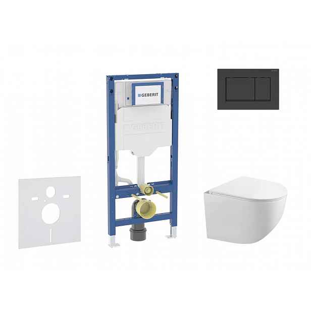 Geberit Duofix - Set předstěnové instalace, klozetu Gaia a sedátka softclose, tlačítko Sigma20, matná černá/černá SANI11CA5105B