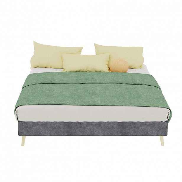 OKWISH DĚTSKÁ postel 140/200 cm šedá z látky a kovu s úložným zvedáním a hravým čelem