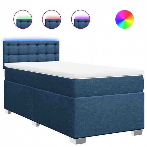 vidaXL Box spring postel s matrací modrá 90x200 cm textil
