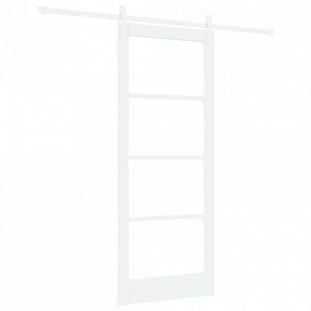 vidaXL Posuvné dveře 83 x 202 cm Masivní borové dřevo a sklo Bílá
