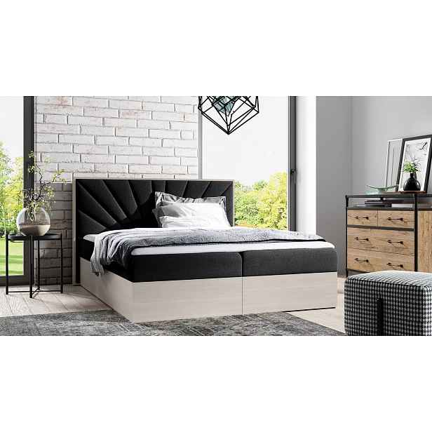 Čalouněná manželská postel 200x220 CHANTELLE 7 - nordic teak / grafitová + topper ZDARMA