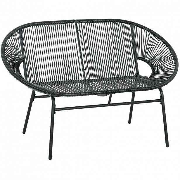 OKWISH ZAHRADNÍ lavice 132/72/83 cm černá z ratanu pro 2 osoby