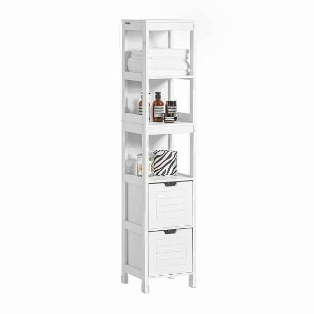 SoBuy VYSOKÁ KOUPELNOVÁ SKŘÍŇKA se 2 zásuvkami Bílá 30x30x144cm Minimalistický