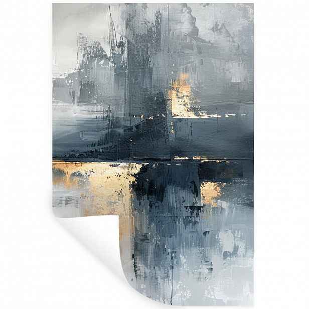 MuchoWow SAMOLEPKA NA ZEĎ Umění - šedá - zlatá - abstraktní 40x60 cm