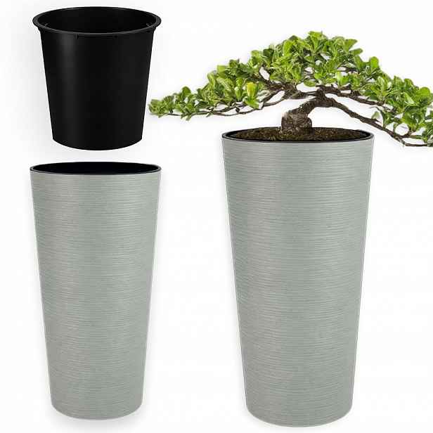 Velký Vysoký Zahradní Květináč 57 CM Eco Wood S Vložkou, Šedý Na Terasu