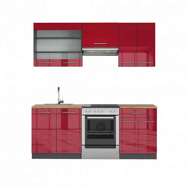 Vicco KUCHYŇSKÝ KOUT Fame-Line Bordeaux vysoký lesk/antracitová 200 cm , PD Dub
