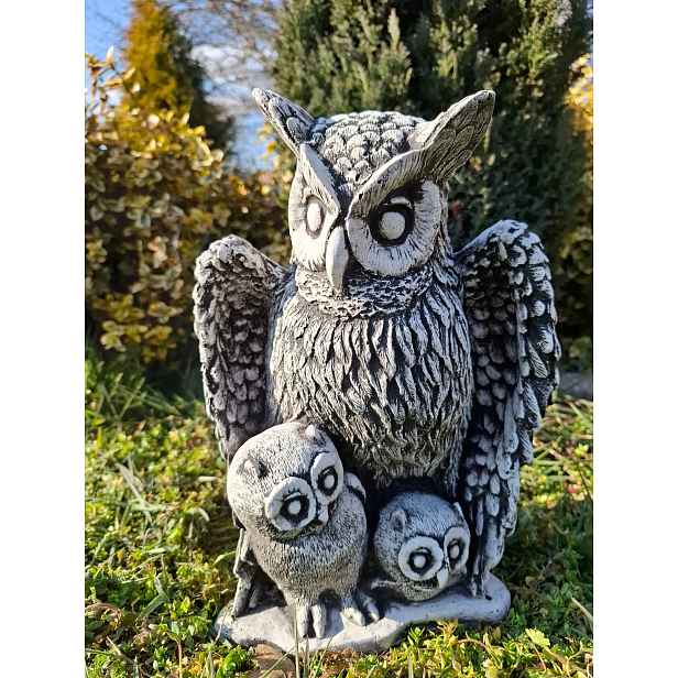 Betonová figurka Sova rodina zahradní figurky Sova figurka sovy