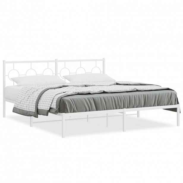 vidaXL Kovový rám postele s čelem bílý 183 x 213 cm