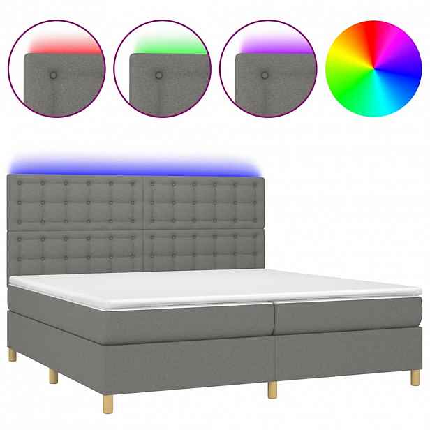 vidaXL Box spring postel s matrací a LED tmavě šedá 200x200 cm textil