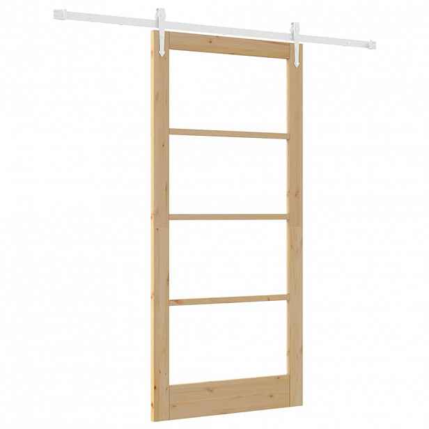 vidaXL Posuvné dveře 93 x 202 cm Masivní borové dřevo a sklo Přírodní