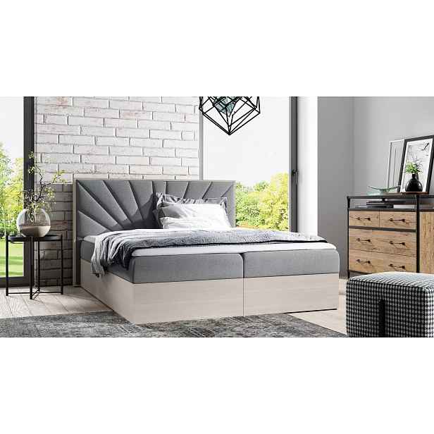 Čalouněná manželská postel 200x220 CHANTELLE 7 - nordic teak / šedá + topper ZDARMA