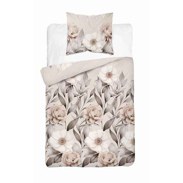 Povlečení saténové 140x200 pruhované květiny v odstínech béžové Home Satin