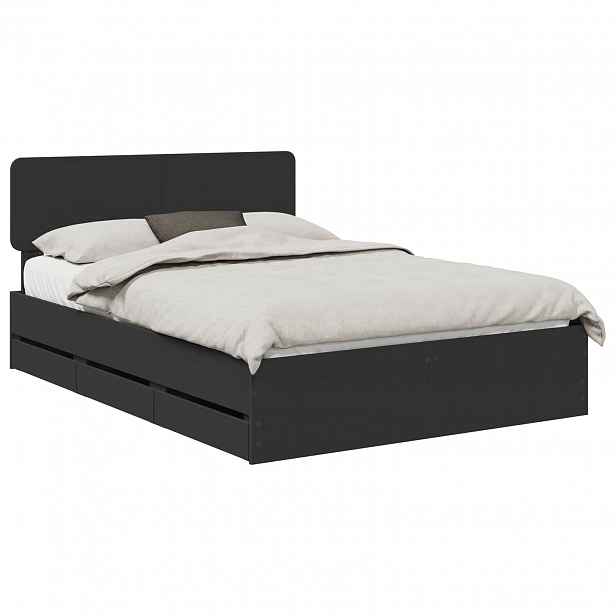 vidaXL Rám postele se zásuvkou Černý 150 x 200 cm Dřevěný materiál