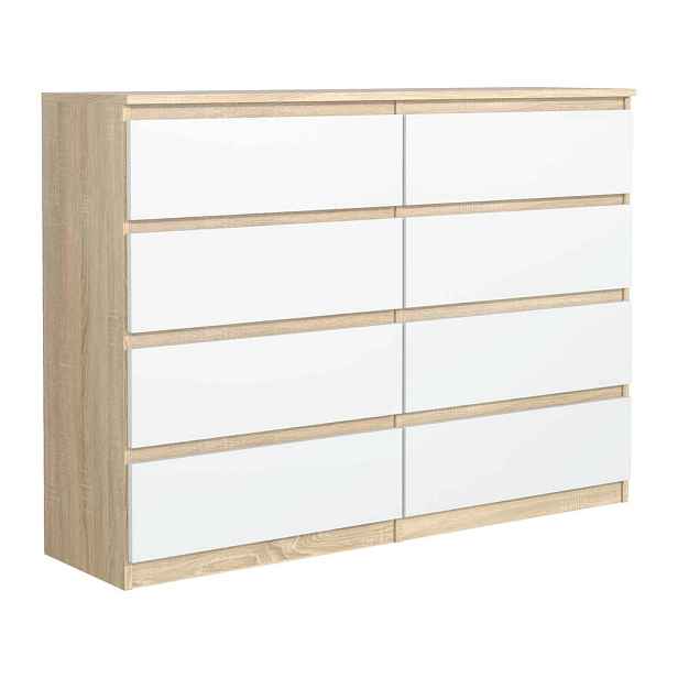 MASSENO KOMODA NUDO, 138,5/101,5/39 cm s 8 zásuvkami a dvířky, dub Sonoma