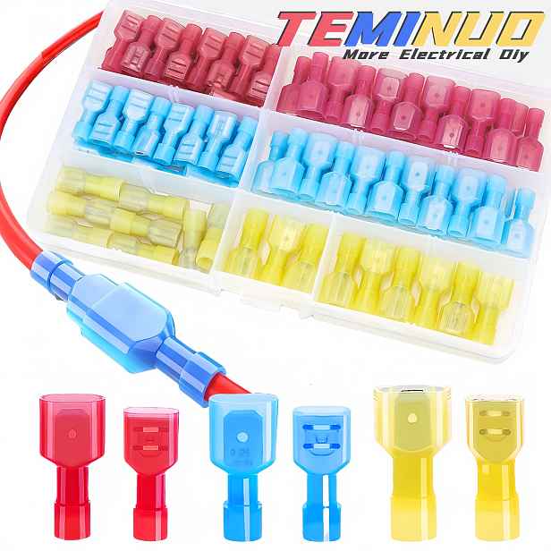 TEMU 102/66 ks Nylonové kabelové konektory, 22 AWG, elektrické plně izolované terminály, a samice, elektrické krimpovací terminály pro zapojení