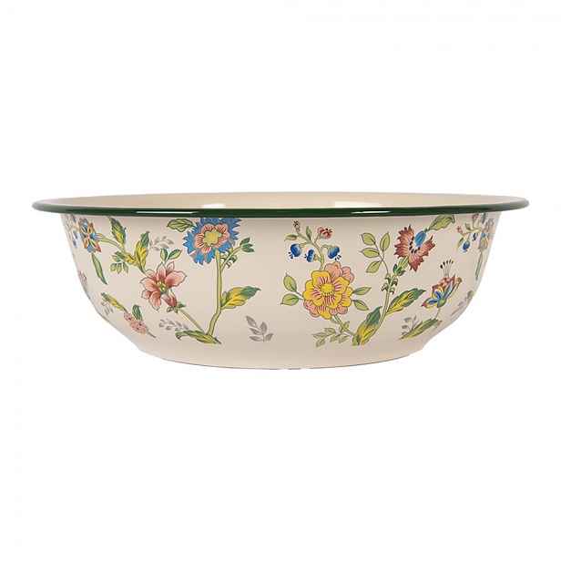 Béžová dekorační smaltovaná mísa s květy Vintage - Ø 30*9 cm / 3000 ml Clayre & Eef