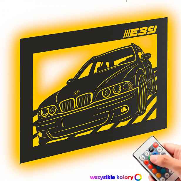 Dřevěný 3D obraz Bmw E 39 Nástěnná Dekorace Dárek Noční Lampa Led XL