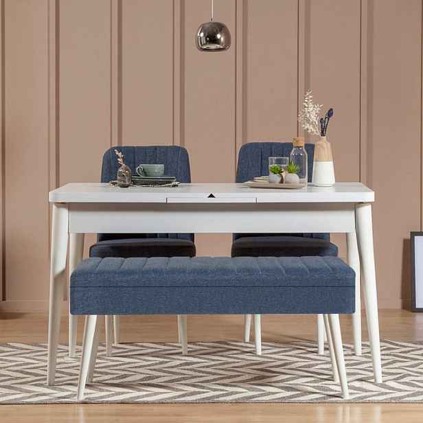 Jídelní set s rozkládacím stolem a židlemi (4 kusy) Vina 1048 - 3 - White, Dark Blue