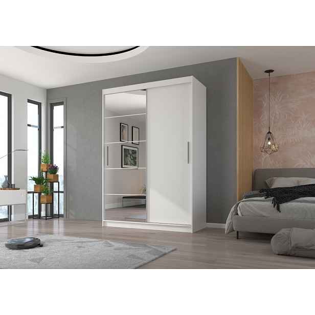 Šatní skříň se zrcadlem 150 cm HAMLIA - bílá