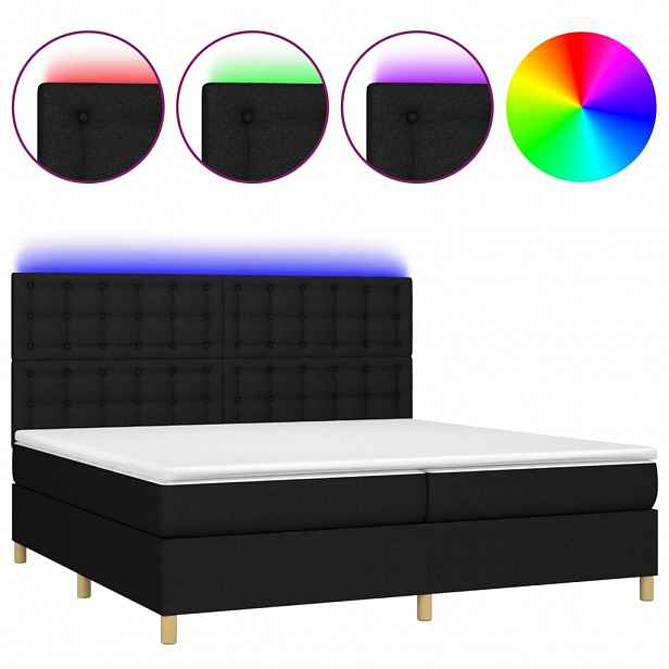 vidaXL Box spring postel s matrací a LED černá 200x200 cm textil