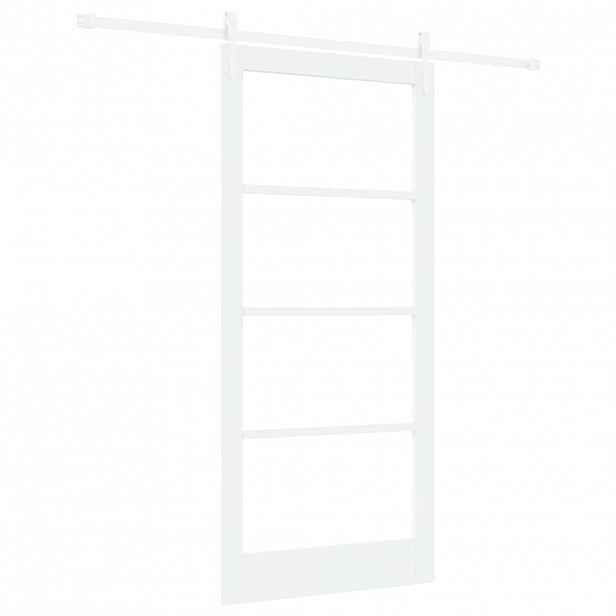 vidaXL Posuvné dveře 93 x 202 cm Masivní borové dřevo a sklo Bílá