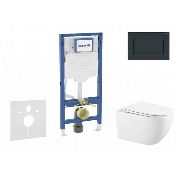Geberit Duofix - Set předstěnové instalace, klozetu Gaia a sedátka softclose, tlačítko Sigma20, černá lesk/černá mat SANI11CA5136B