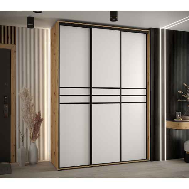 Šatní skříň YVONA 10 - 170/45 cm, dub artisan / bílá / černá