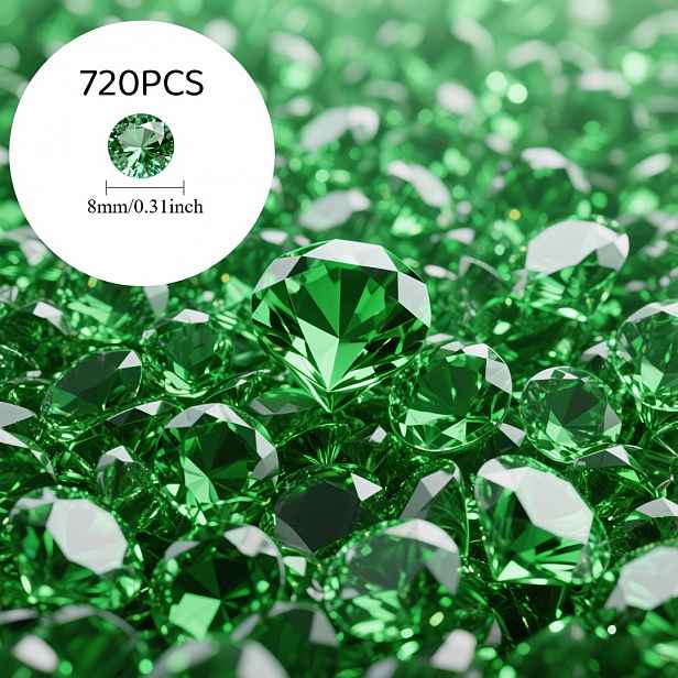 TEMU 720 zelených imitací diamantů, vhodné pro plnění váz, domácí dekorace, vánoční party dekorace, těžké centrální dekorace, DIY dekorace, venkovní