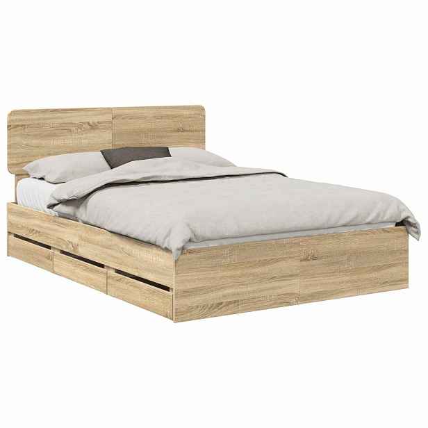 vidaXL Rám postele s čelo Sonoma dub 150 x 200 cm Dřevěný materiál