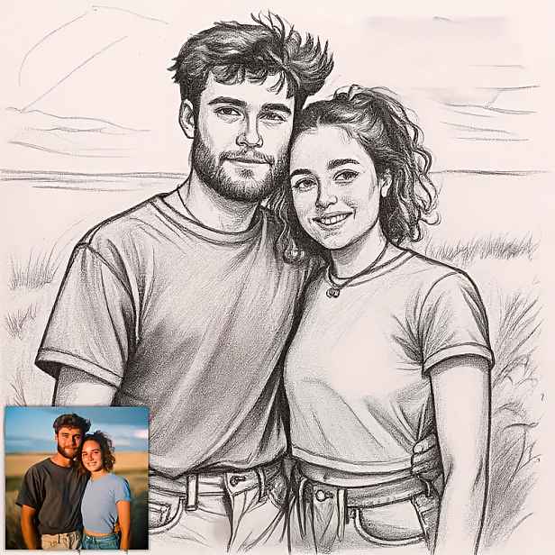 TEMU 2D Ploché, 2D Ploché Bez Rámu, Personalizované Umění Portrétu z Uhlí - Vlastní Fotografie Obličejové Skici, Bezrámová 2D Plochá Černobílá Kresba