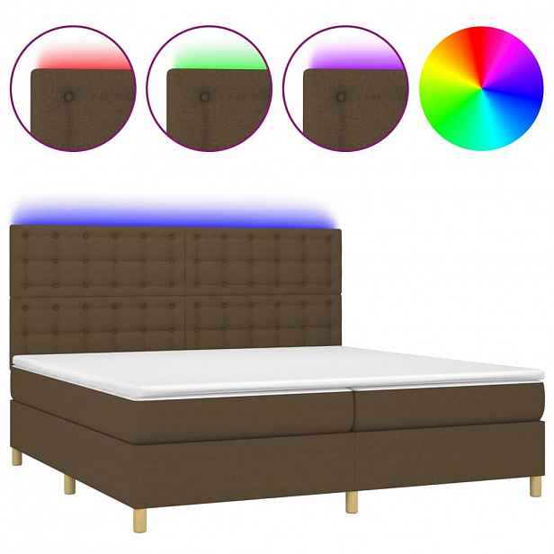 vidaXL Box spring postel s matrací a LED tmavě hnědá 200x200 cm textil