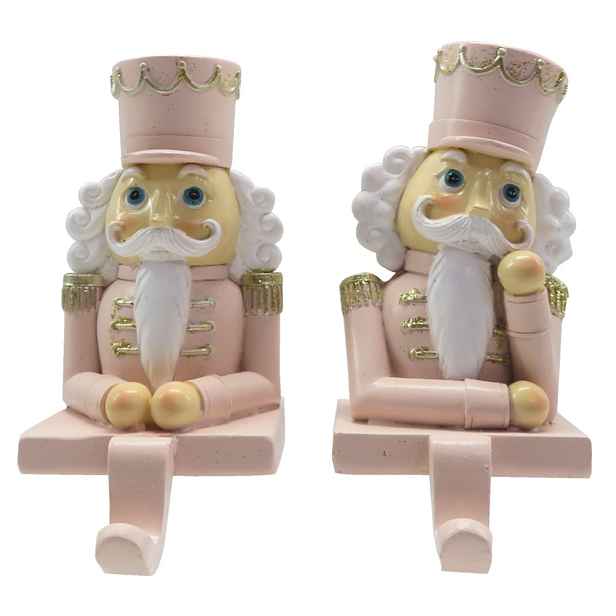 2ks háček na vánoční punčochu Louskáček v růžovém - 7*6*12 cm Clayre & Eef