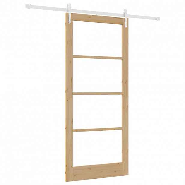 vidaXL Posuvné dveře 93 x 211 cm Masivní borové dřevo a sklo Přírodní