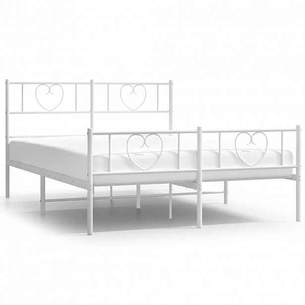 vidaXL Kovový rám postele s hlavovým a nožním čelem bílý 150 x 200 cm