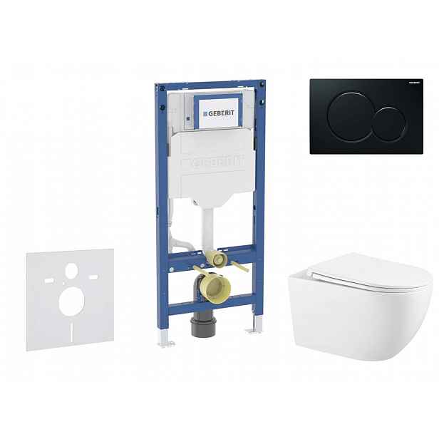 Geberit Duofix - Set předstěnové instalace, klozetu Gaia sedátka softclose, tlačítko Sigma01, černá SANI11CA5134B