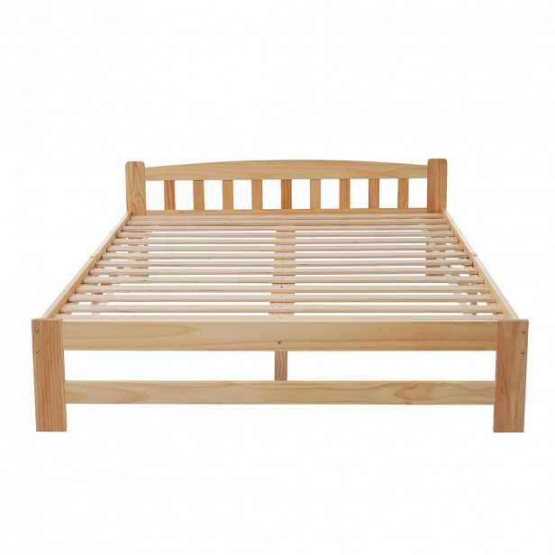 OKWISH DVOULŮŽKO 140/200 cm přírodní z masivního dřeva s čelem a roštem