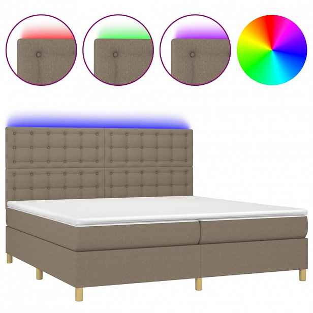 vidaXL Box spring postel s matrací a LED taupe 200x200 cm textil