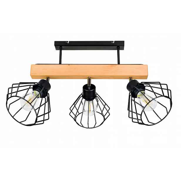Dřevěná stropní lampa Lustr Stropní Svítidlo Loft Černá na 3x Klosz E27